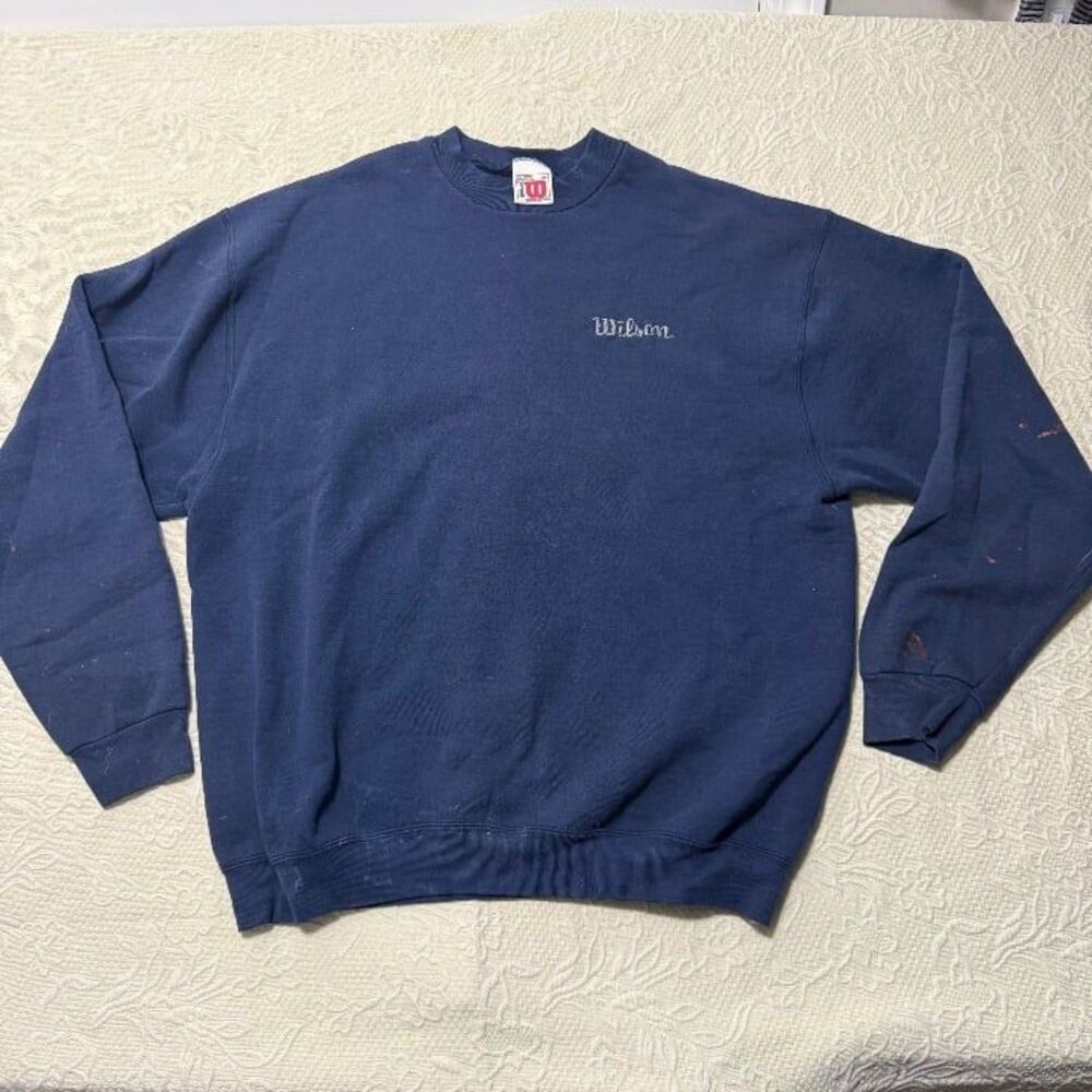 Vintage Wilson Embroidered Logo Navy Crewneck Made in USA Size XL